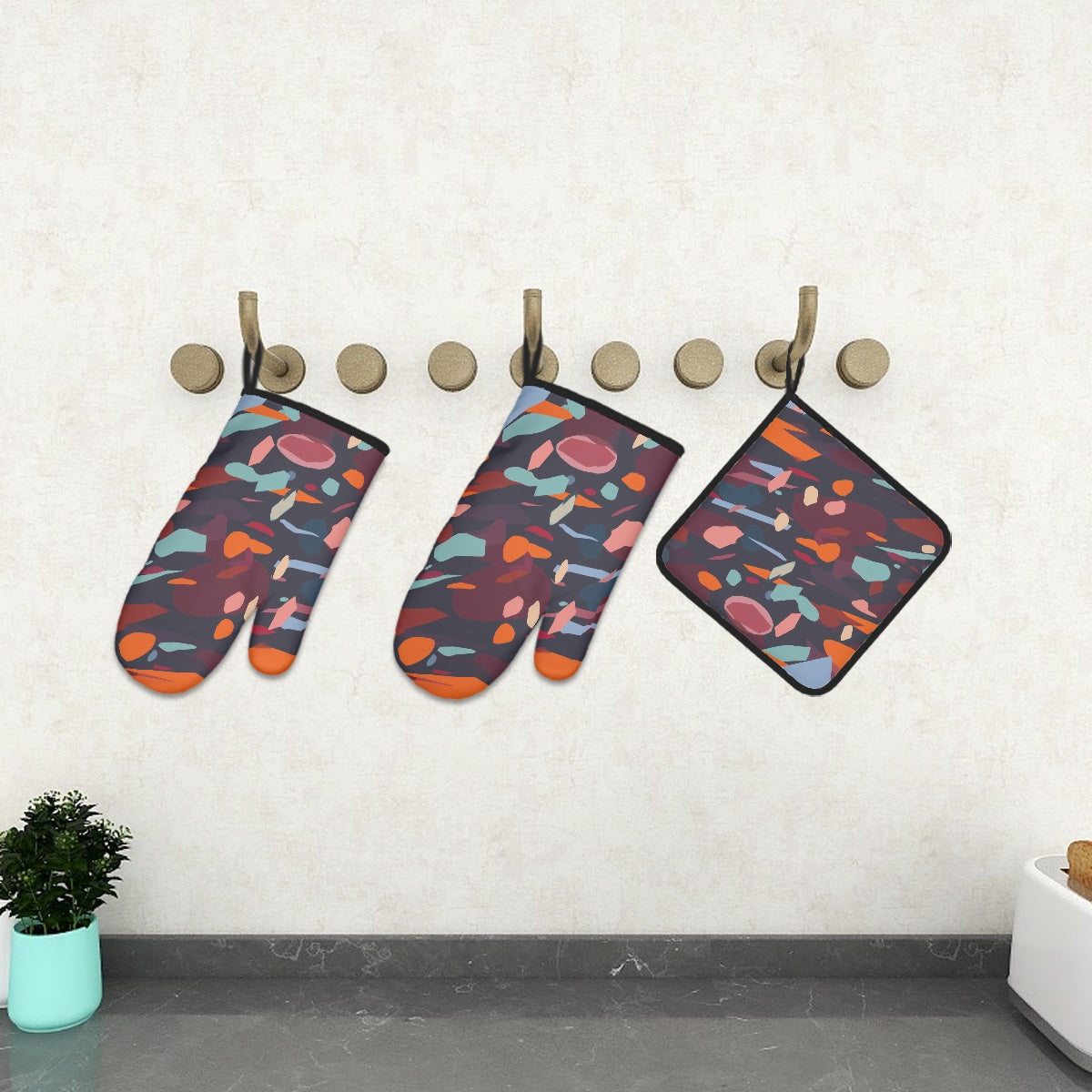 Ofenhandschuh- und Topflappen-Set (3-teilig)