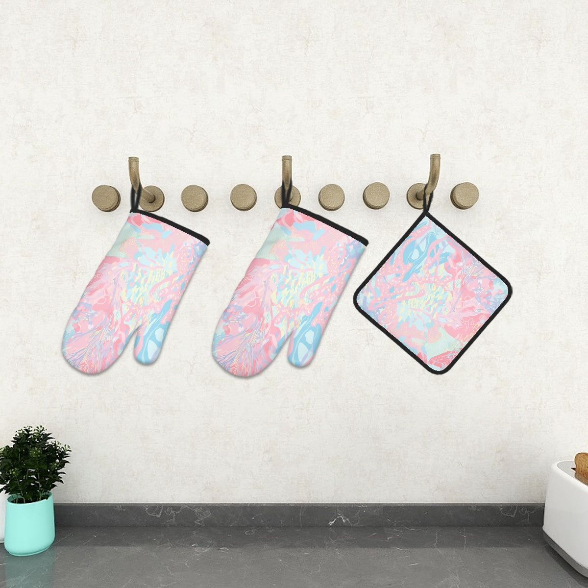 Ofenhandschuh- und Topflappen-Set (3-teilig)