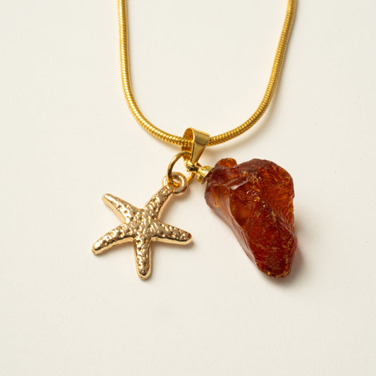 Bernsteinkette mit Seestern goldfarbend