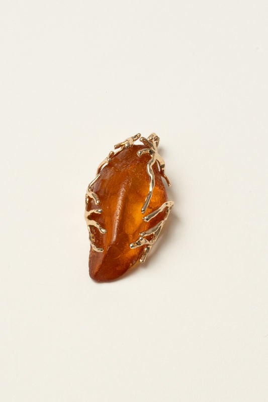 Korallenförmig eingefasster Bernstein, handmade