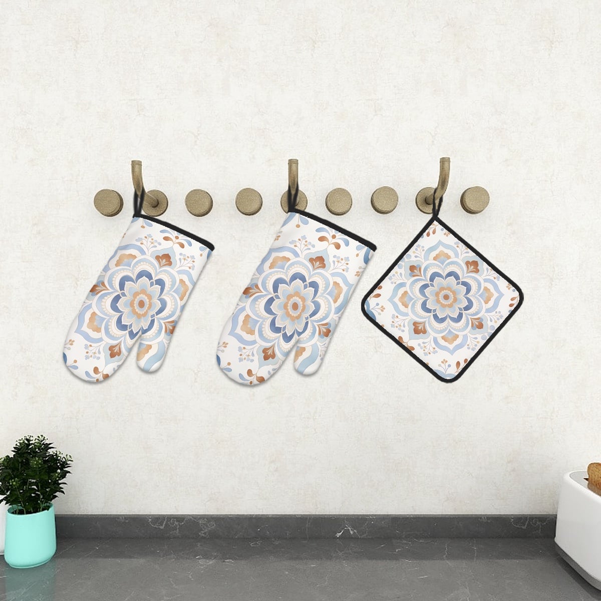 Ofenhandschuh- und Topflappen-Set (3-teilig)