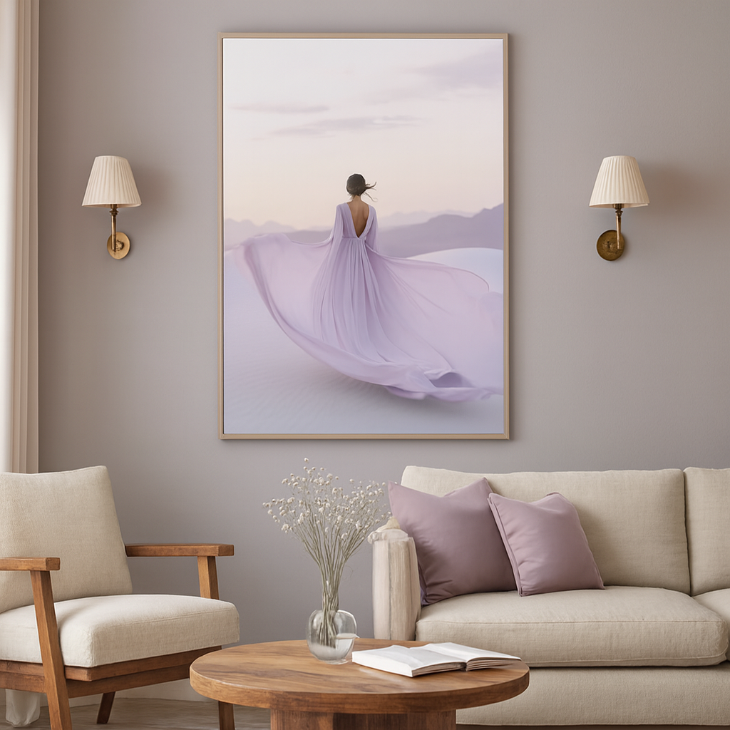 Wandbild Frau im lila Kleid