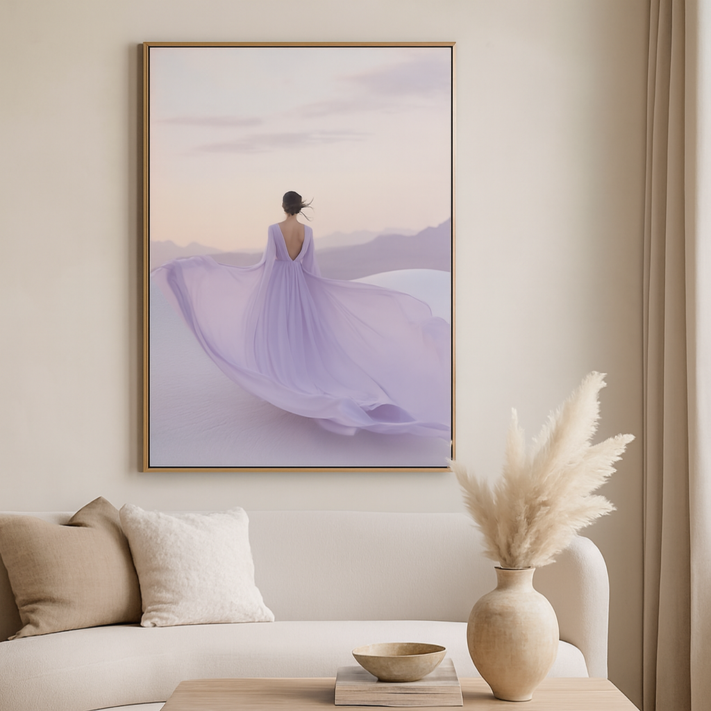 Wandbild Frau im lila Kleid