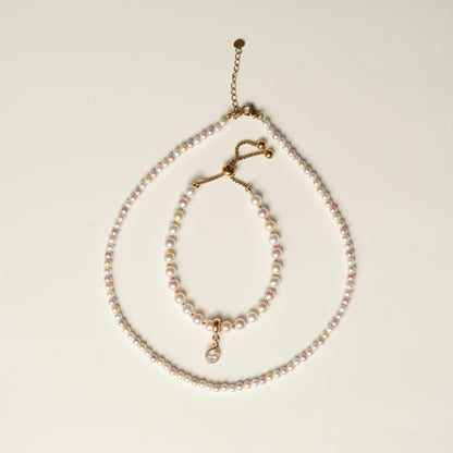 Klassische Perlenkette dreifarbig: weiss, rosé, champganer