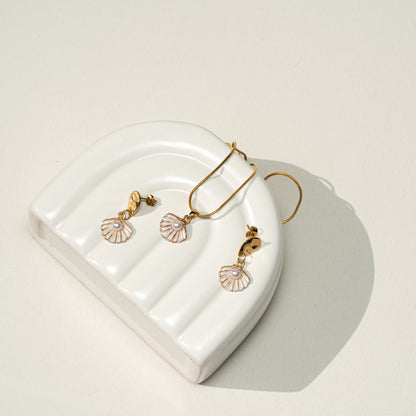 Set rosa Muschel, Kette und Ohrringe, handmade