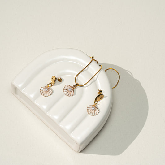 Set rosa Muschel, Kette und Ohrringe, handmade