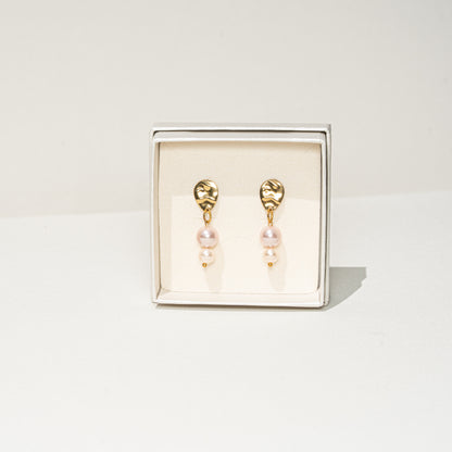 Ohrringe mit rosa Perlen, Edelstahl, handmade
