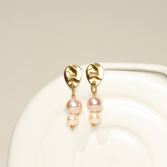Ohrringe mit rosa Perlen, Edelstahl, handmade