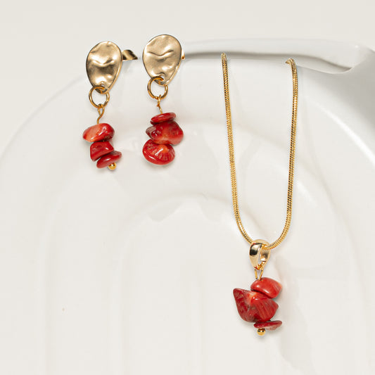 Set rote Koralle, handmade