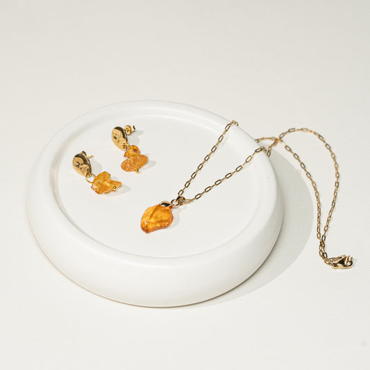 Set Bernstein, Kette und Ohrringe, handmade