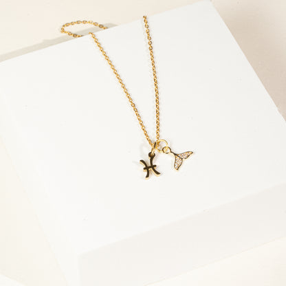 Kette 18K vergoldet mit Sternzeichen und Walflosse (personalisiert)