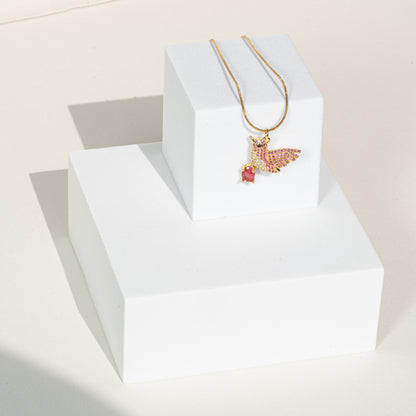Kette 18K vergoldet mit Paradiesvogel mit pinken Zirkonia
