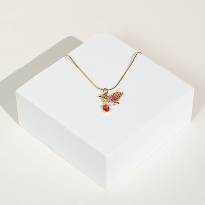 Kette 18K vergoldet mit Paradiesvogel mit pinken Zirkonia