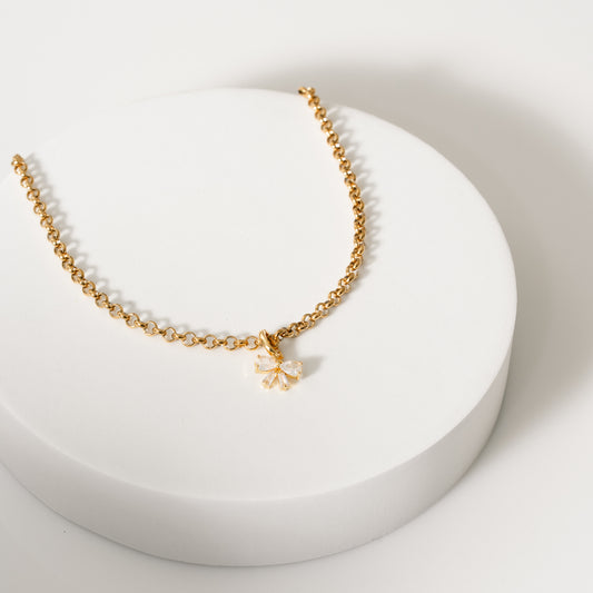 Kette 18K vergoldet mit Anhänger Kristallschleife (Zirkonia)