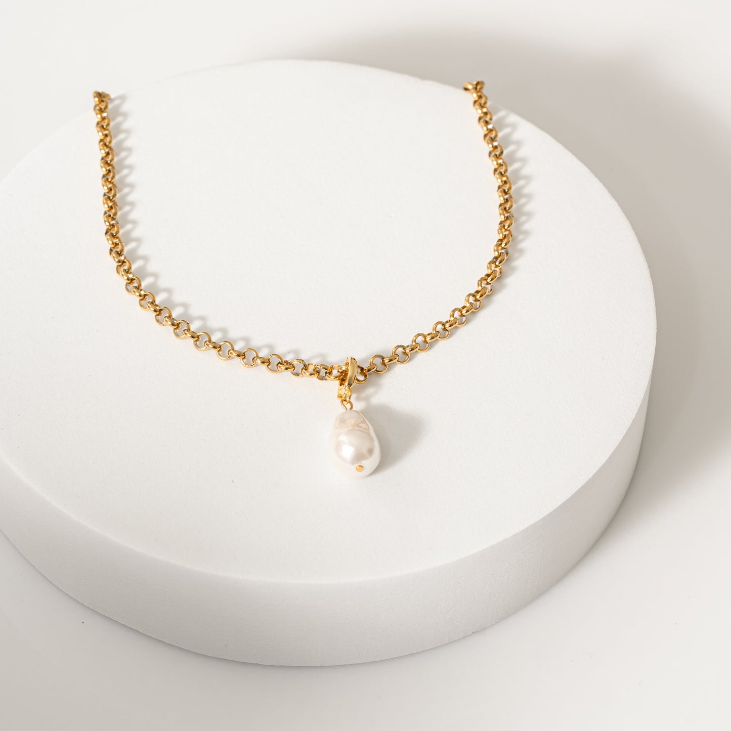 Kette 18K vergoldet mit Anhänger Grosse Perle