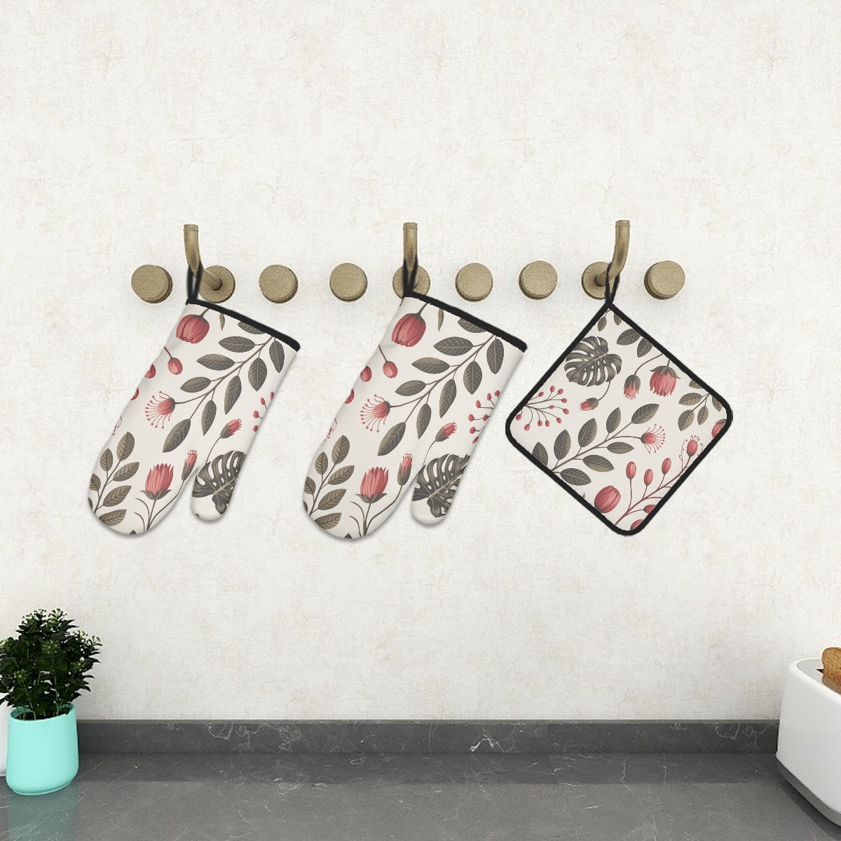 Ofenhandschuh- und Topflappen-Set (3-teilig)