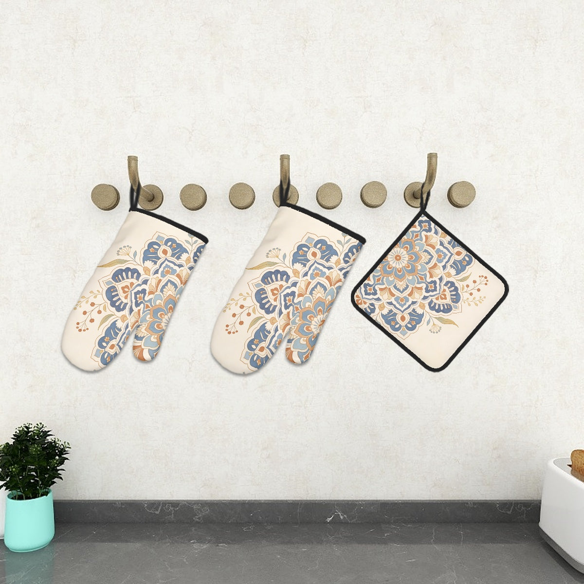 Ofenhandschuh- und Topflappen-Set (3-teilig)
